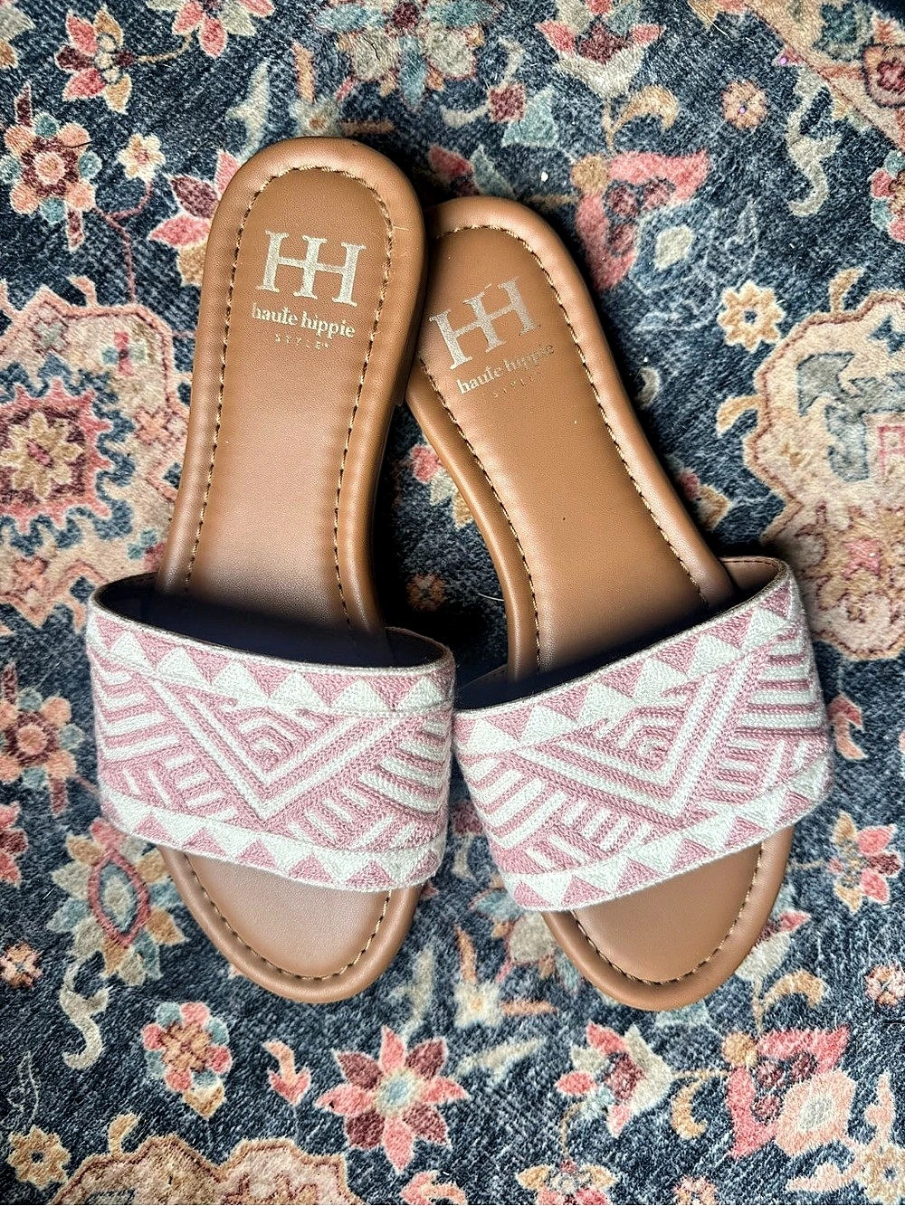 Haute Hippie Geometric Slide Sandals in Pink & White Like New